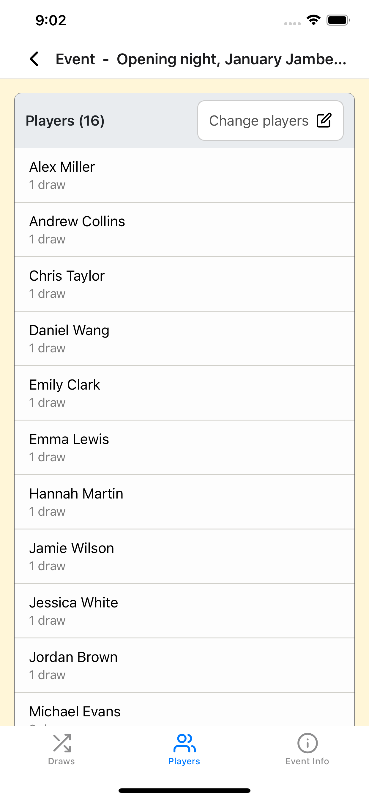 Event players screen