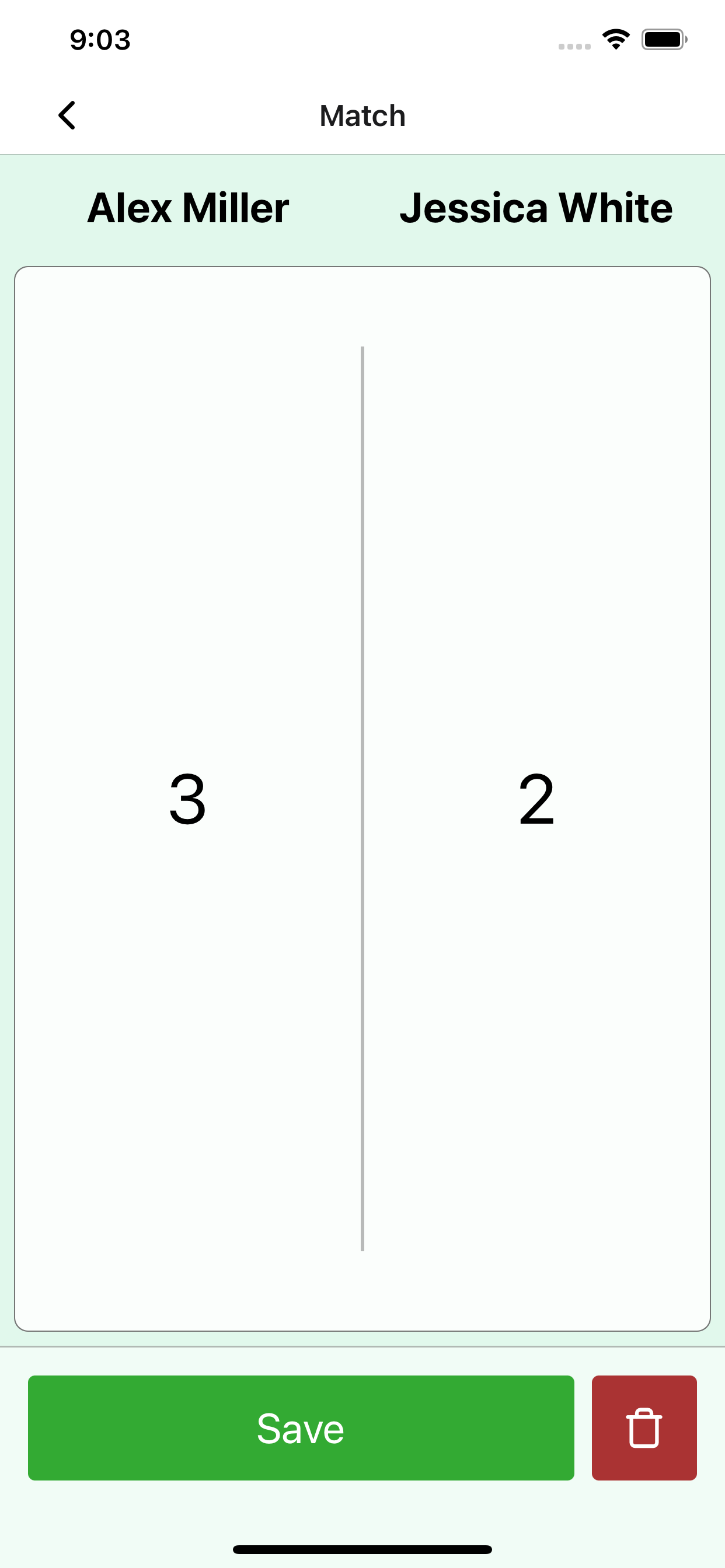 Match scoring screen